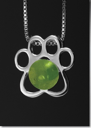 Peridot Paw Silver Cremation Pendant